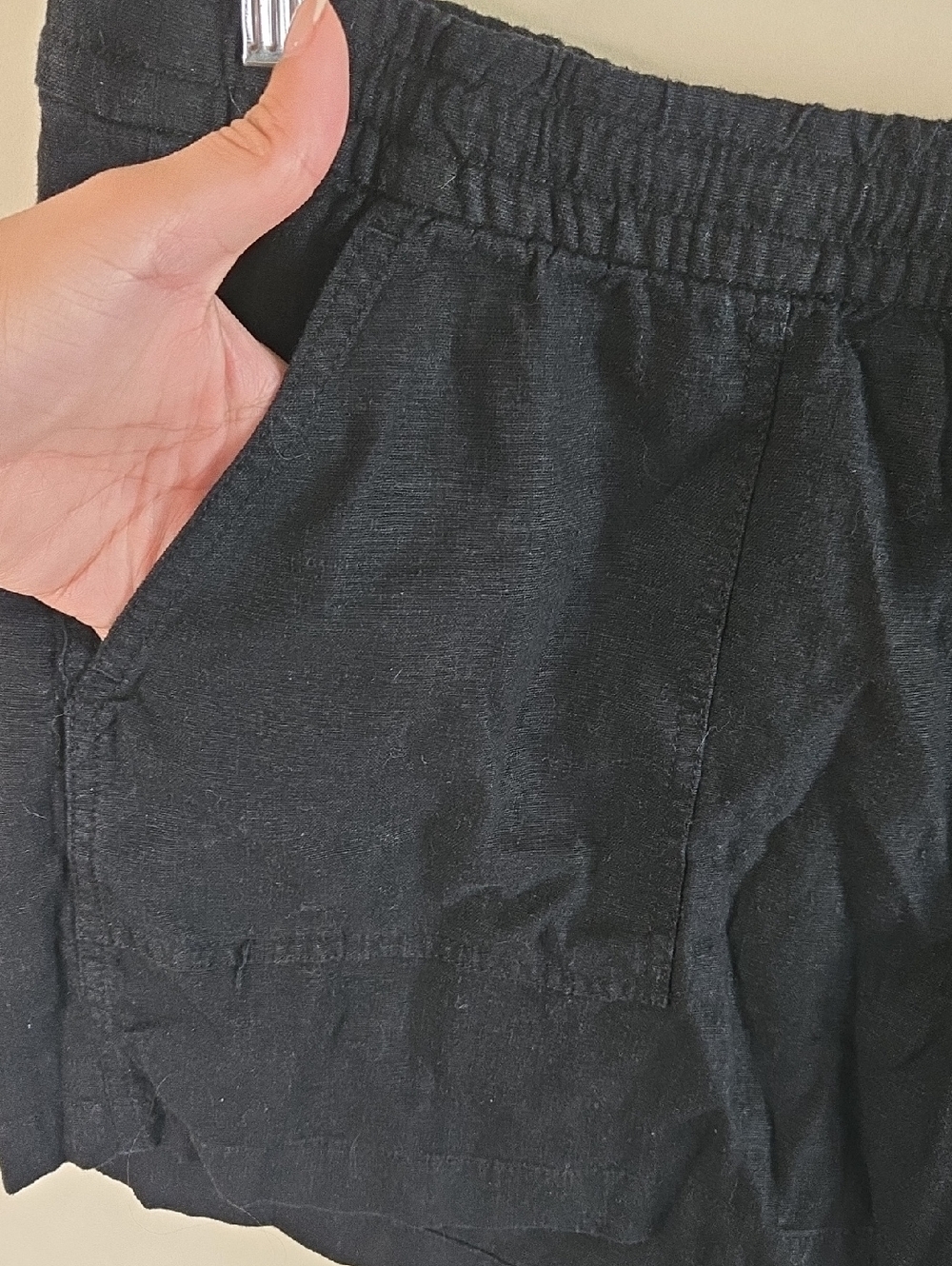 J.Crew Black Linen Blend Drawstring Shorts Pull On Coastal Resort Minimalist - Picture 3 of 6